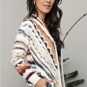 Nostalgia Aztec Sweater Open Cardigan With Pockets Medium